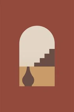 Abstract Boho Arch Window Minimalist Wall Art Stock Illustration