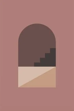 Abstract Boho Arch Window Minimalist Wall Art Stock Illustration