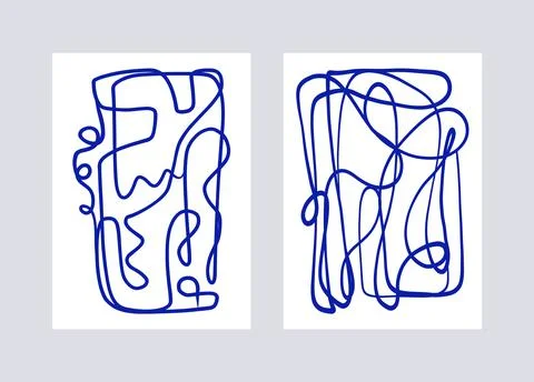 Abstract boho art print set. Modern mid century posters, blue wall decoration Stock Illustration