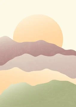 Abstract boho gradient mountain landscape poster Stock Illustration