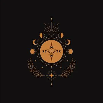 Abstract boho moon phases. Esoteric mystical magic celestial line drawing Stock Illustration