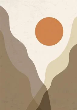 Abstract boho mountain landscape poster Stock Illustration