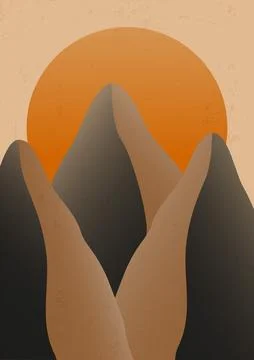 Abstract boho mountain landscape poster. Modern boho background Stock Illustration