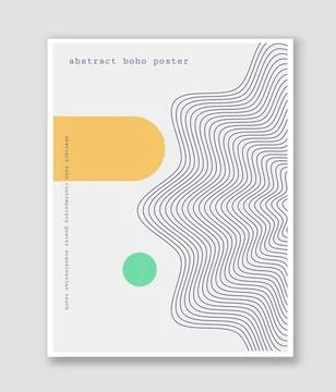 Abstract boho poster. Minimalistic patterns, green round and web. Composition Stock Illustration