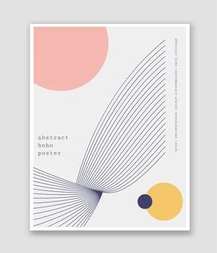 Abstract boho poster. Minimalistic patterns, wavy lines. Bohemian and bauhaus Stock Illustration