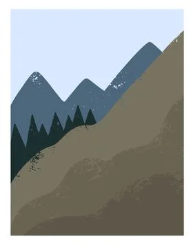 Abstract boho wall poster with mountain landscape in minimalistic style. Stock Illustration