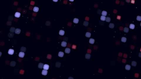 Abstract bokeh cube particles, 4K 60fps motion, red and blue glowing blocks.. Stock Footage 336601959