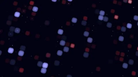 Abstract bokeh cube particles illustration with red and blue glowing blocks.. イラスト素材
