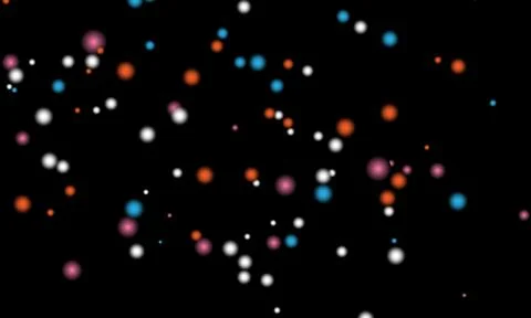Abstract bokeh light particles on black background, colorful glowing circles . 库存插图
