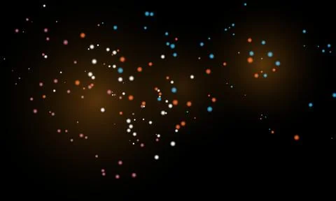 Abstract bokeh light particles on black background for festive overlay design 库存插图