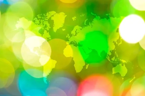 Abstract bokeh of light with world map Foto stock