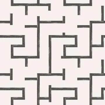 Abstract bold line labyrinth seamless pattern. Monochrome maze lines ornament Illustrazione stock