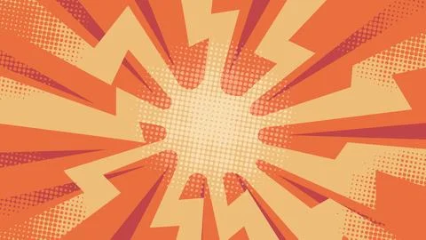 Abstract Bolt Cartoon Orange Comic Book Pop Art Background with Halftone an.. Stock Illustration