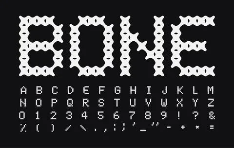 Abstract bone vector letters and numbers set. White simple uppercase style Stock Illustration