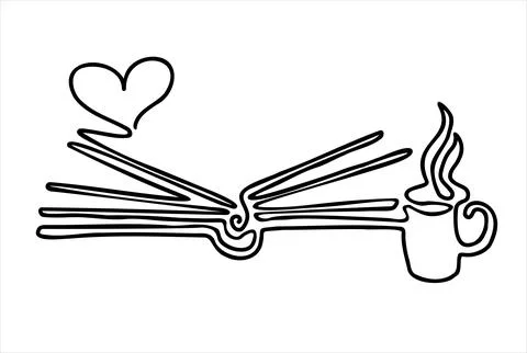 Abstract book with a mug, one line drawing. Logo. Vector Stock Illustration