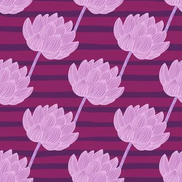 Abstract botanic asian seamless pattern with lilac contoured lotus flower sha 스톡 일러스트