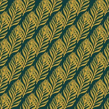 Abstract botanic motif seamless pattern with orange fern leaf silhouettes orn Illustrazione stock