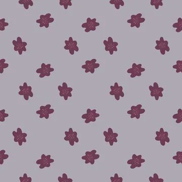 Abstract botanic seamless flora pattern with purple flowers shapes. Grey back Illustrazione stock
