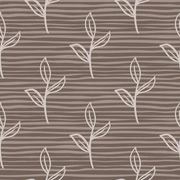 Abstract botanic seamless pattern with contoured leaf branches shapes. Brown  Stock Illustration
