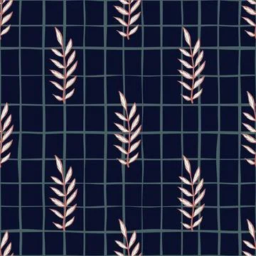 Abstract botanic seamless pattern with doodle vintage beige branches. Navy bl Stock Illustration