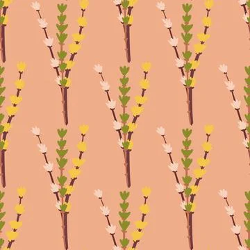 Abstract botanic seamless pattern with doodle lavender flowers print. Pink pa Stock Illustration