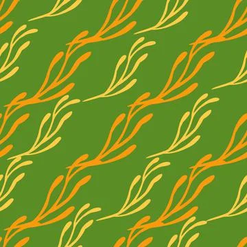 Abstract botanic seamless pattern with doodle yellow and orange branches shap Illustrazione stock