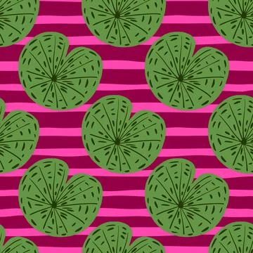 Abstract botanic seamless pattern with green colored water lily ornament. Pin 스톡 일러스트