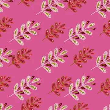 Abstract botanic seamless pattern with leaf branches elements print. Bright p Illustrazione stock