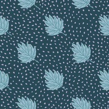 Abstract botanic seamless pattern with light blue leaves autumn elements. Nat Illustrazione stock