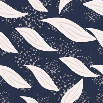 Abstract botanic seamless pattern with light leaf doodle print. Navy blue dar Stock Illustration