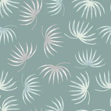 Abstract botanic seamless pattern with light tropical leaves ornament. Blue b 스톡 일러스트