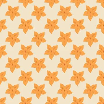 Abstract botanic seamless pattern with orange tropic flowers elements. Light  스톡 일러스트