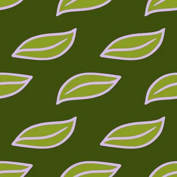 Abstract botanic seamless pattern with simple outline leaves shapes. Doodle p Stock Illustration