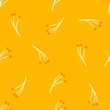 Abstract botanic seamless pattern with white branch berry print. Yellow brigh 스톡 일러스트
