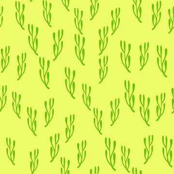 Abstract botanic seamless summer pattern with green random little branches sh Illustrazione stock