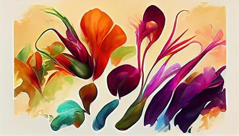 Abstract Botanical art vibrant oil paint color backgrounds Stock Illustration