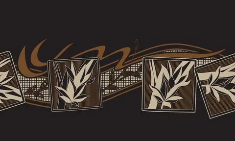 Abstract Botanical Border Pattern Design on black background 스톡 일러스트