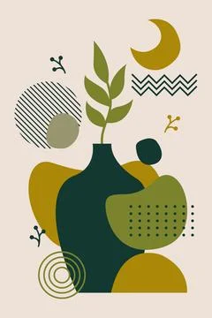 Abstract Botanical Composition with Organic Shapes and Geometric Elements Stock Illustration