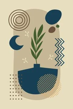 Abstract Botanical Composition with Organic Shapes and Geometric Elements Stock Illustration