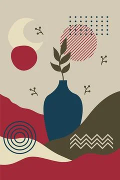 Abstract Botanical Composition with Organic Shapes and Geometric Elements Stock Illustration