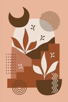 Abstract Botanical Composition with Organic Shapes and Geometric Elements Stock Illustration