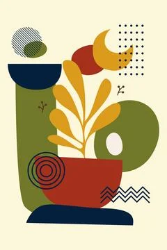 Abstract Botanical Composition with Organic Shapes and Geometric Elements Stock Illustration