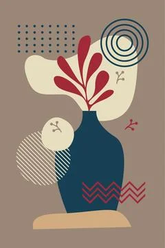 Abstract Botanical Composition with Organic Shapes and Geometric Elements Stock Illustration