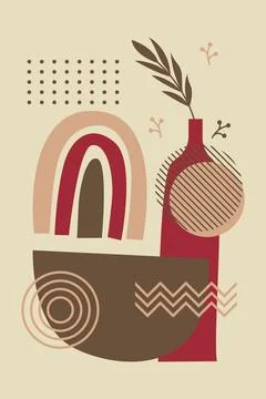 Abstract Botanical Composition with Organic Shapes and Geometric Elements Stock Illustration