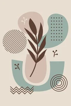 Abstract Botanical Composition with Organic Shapes and Geometric Elements Stock Illustration
