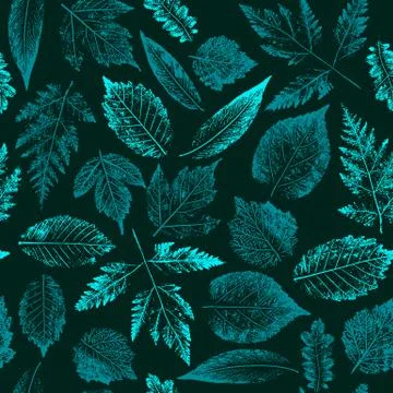 Abstract botanical pattern. Seamless print composed of blue and green stamps  Stock Illustration