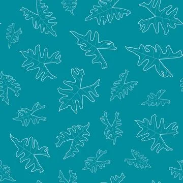 Abstract botanical pattern. Seamless print composed of white line of leaves o Stock Illustration