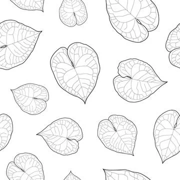 Abstract botanical pattern. Seamless print composed of black line of leaves o Stock Illustration