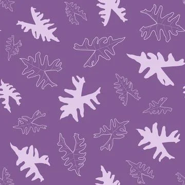Abstract botanical pattern. Seamless print composed of violet line and silhou Stock Illustration