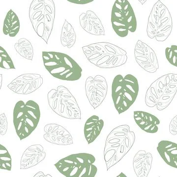 Abstract botanical pattern. Seamless print composed of green line and silhoue Stock Illustration